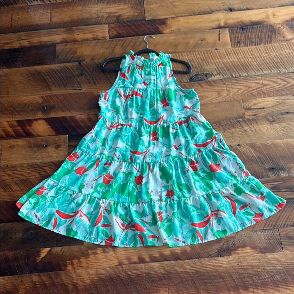 Floral Sleeveless Dress in Green and Red